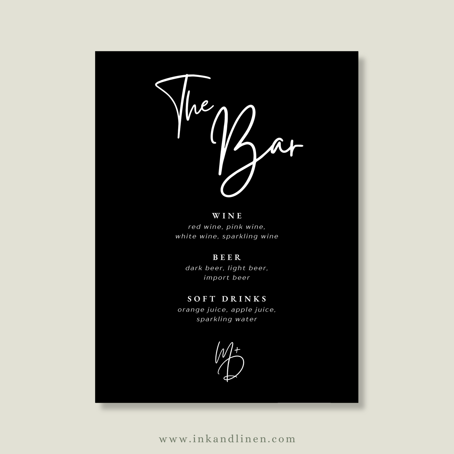 Bar Menu | The Handwritten Vows Collection