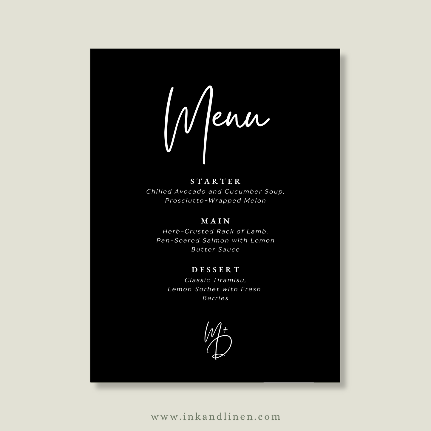 Menu | The Handwritten Vows Collection