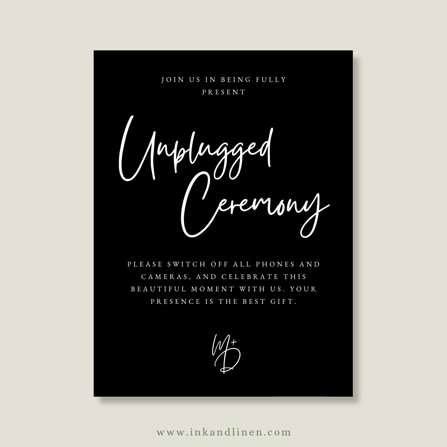 Unplugged Ceremony Sign | The Handwritten Vows Collection